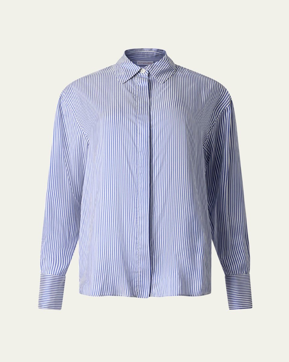 Chika Stripe Button Down Silk Top